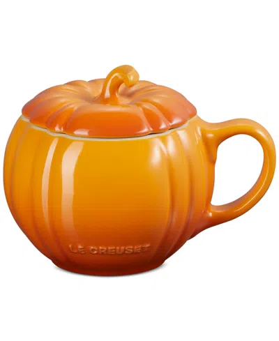 Le Creuset Stoneware Pumpkin Mug With Lid, 14 Oz. In Orange