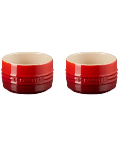 Le Creuset Stoneware Round Ramekin Straight Wall Set In Red