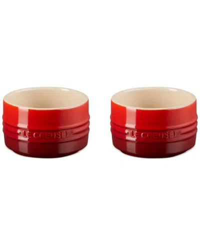Le Creuset Stoneware Round Ramekin Straight Wall Set In Cerise