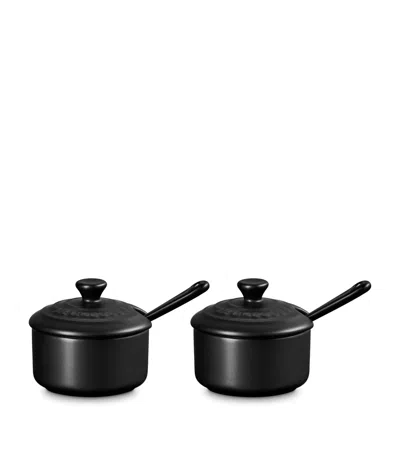 Le Creuset Stoneware Serenity Condiment Pots With Spoons In Black