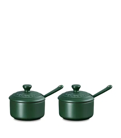Le Creuset Stoneware Serenity Condiment Pots With Spoons In Green