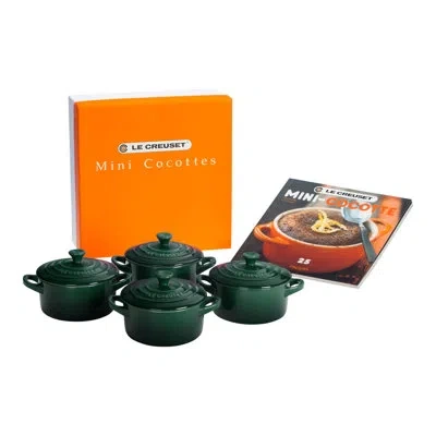 Le Creuset Stoneware Set Of 4 Mini Round Cocottes With Lids In Artichaut