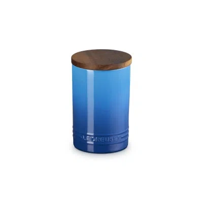 Le Creuset Stoneware Signature Canister With Wood Lid, 26 Oz., Sea Salt In Blue