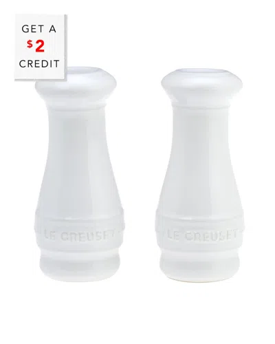 LE CREUSET LE CREUSET WHITE SALT AND PEPPER SHAKER SET OF 2 WITH $2 CREDIT