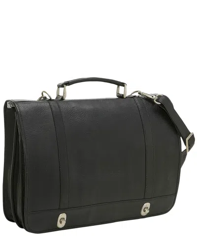 Le Donne Classic Twist Lock Leather Briefcase In Black