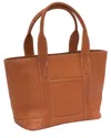 Le Donne Double Strap Small Pocket Leather Tote In Brown