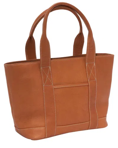 Le Donne Double Strap Small Pocket Leather Tote In Brown