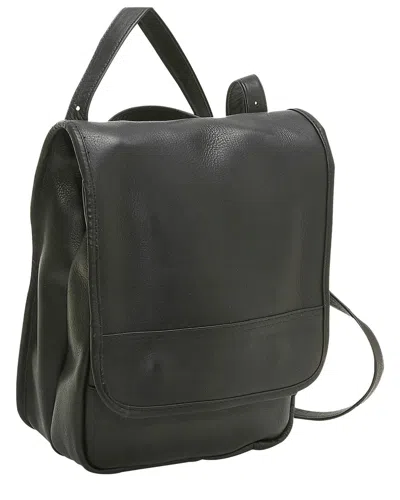 Le Donne Flap Over Convertible Leather Backpack In Black