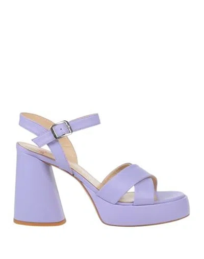 Le Fabian Woman Sandals Lilac Size 8 Leather In Purple