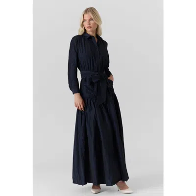Le Fafo Bella Belted Dress In Blue