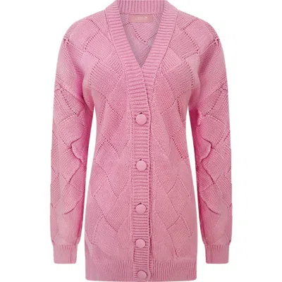 Le Fafo Buttoned Squares Knit Cardigan In Pink