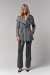 Le Fafo Draped Collar Short Wrap Coat In Gray