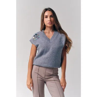 Le Fafo Jeweled Sweater Vest In Blue
