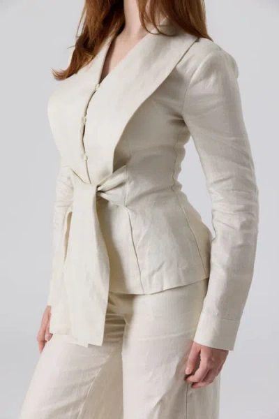 Le Fafo Linen Waist Tie Shirt In Natural