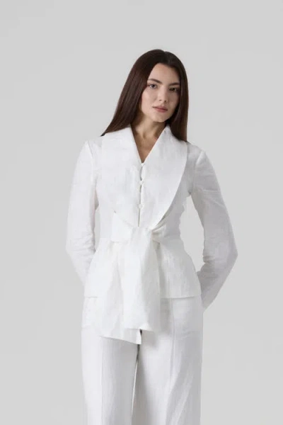 Le Fafo Linen Waist Tie Shirt In White