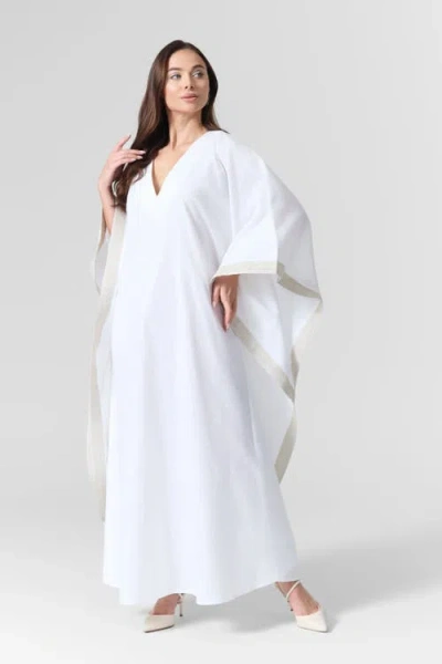 Le Fafo Luna Linen Kaftan Gown In White