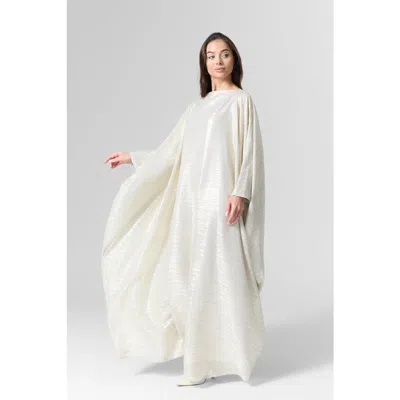 Le Fafo Luna Silk Metallic Plissé Gown In White