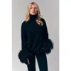 Le Fafo Mongolian Shearling Cuffs Cashmere Sweater In Green