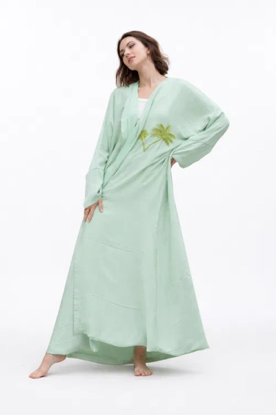 Le Fafo Palm Embroidered Silk Kaftan In Multi