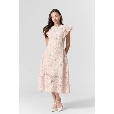 Le Fafo Pink Lace Embroidered Midi Dress