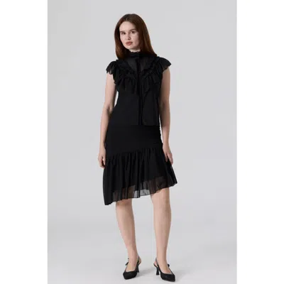 Le Fafo Ruffles Top & High-low Skirt Set In Black