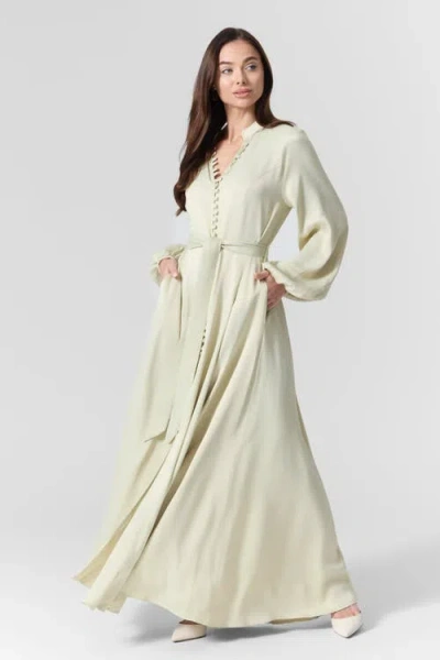 Le Fafo Silk Belted Maxi Dress In Green