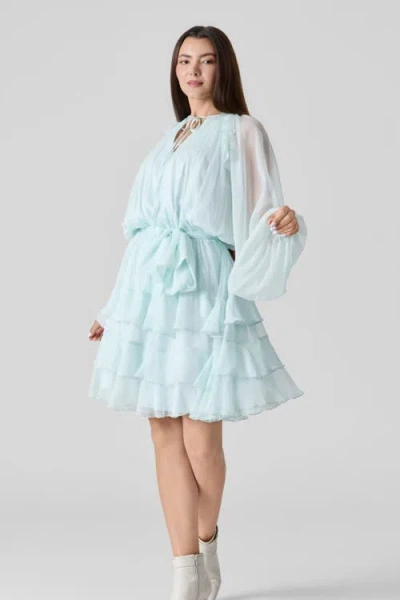 Le Fafo Silk Chiffon Tie Belt Short Dress In Hint Of Mint