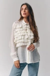 Le Fafo Silk Ruffles Blouse In White