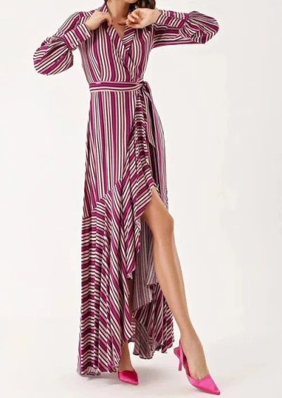 Le Fafo Striped Maxi Wrap Dress In Multi