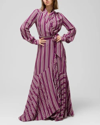 Le Fafo Striped Maxi Wrap Dress In Multi
