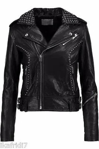 Pre-owned Le Filetto's Fashions Ladies Handmade Metal Studs Original Sheep Leather Jacket Black All Sizes In Brown & Black