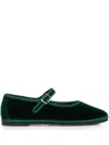 Le Friuliane Buckle-strap Velvet Ballet Flats In Green