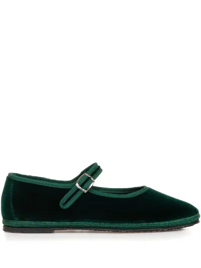 Le Friuliane Buckle-strap Velvet Ballet Flats In Green
