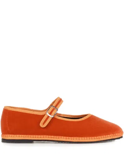 Le Friuliane Velvet Ballet Flats In Orange