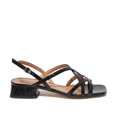 Le Gazzelle Black Reptile Print Leather Strappy Sandal