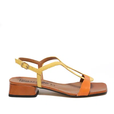 Le Gazzelle Sandal In Orange Yellow Leather And Leather In Brown