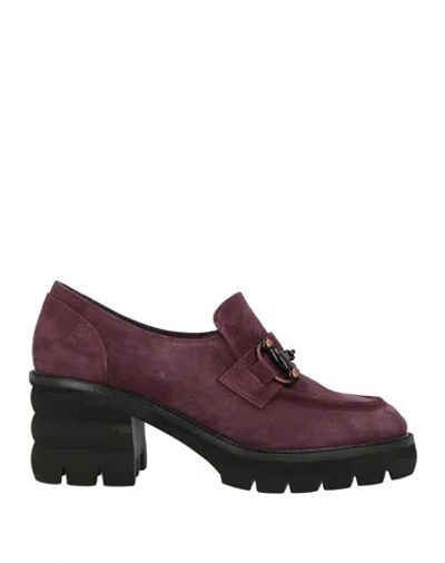 Le Gazzelle Woman Loafers Plum Size 10 Leather In Purple