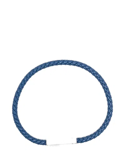 Le Gramme 7g Braided Leather Bracelet In Blue