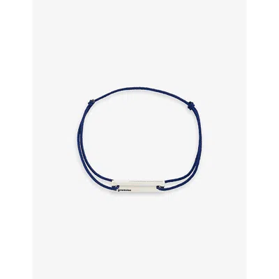 Le Gramme Mens Navy Engraved-logo Sterling-silver And Cord Bracelet