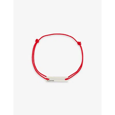 Le Gramme Mens Red Engraved-logo Sterling-silver And Cord Bracelet