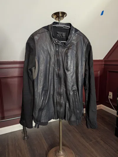 Pre-owned Le Grande Bleu L G B Leather Moto Jacket Mesh Deer Insert ...