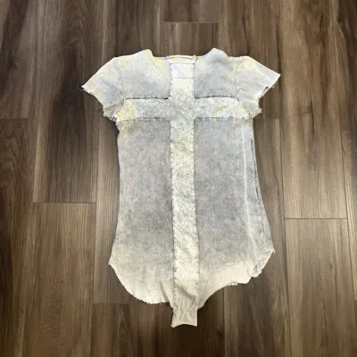 Pre-owned Le Grande Bleu L G B Lgb Overdyed Back Cross Ribbed Elongated Tee In White