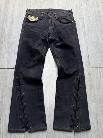 Pre-owned Le Grande Bleu L G B Tornado Mart R Phyton Lace Up Flare Jeans In Black