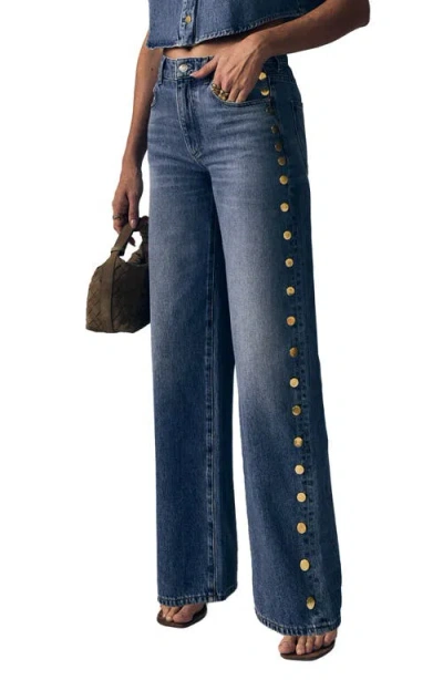 Le Jean Alexa Studded Wide Leg Jeans In Animal Print