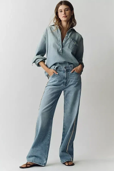 Le Jean Bottom Column High-rise Wide-leg Jeans In Blue