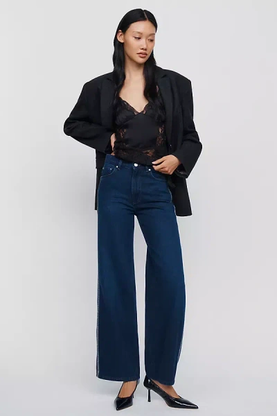 Le Jean Column Beaded High Rise Wide Leg Jeans In Blue