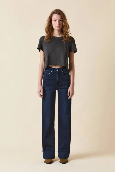 Le Jean Column High Rise Cuffed Jeans In Mystic In Blue