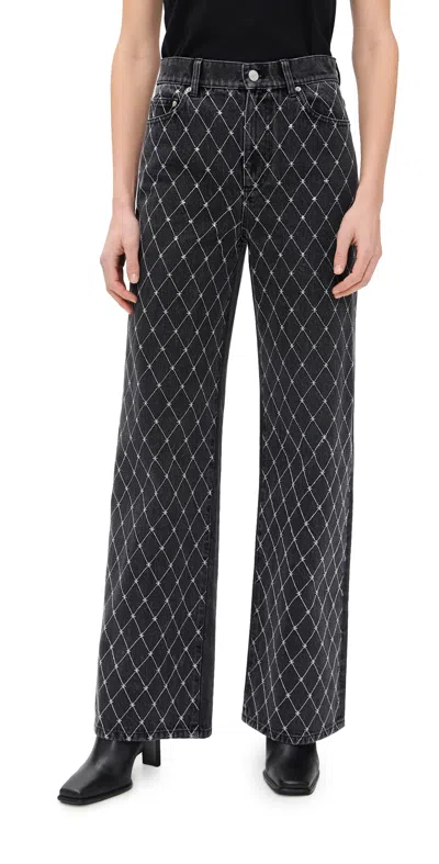 Le Jean Column High Rise Jeans With Diamond Stitch Stonewashed Black