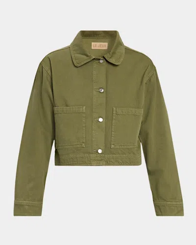 Le Jean Cora Denim Jacket In Olive Gree