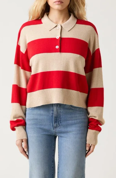 LE JEAN LE JEAN COTTON & CASHMERE STRIPE POLO SWEATER